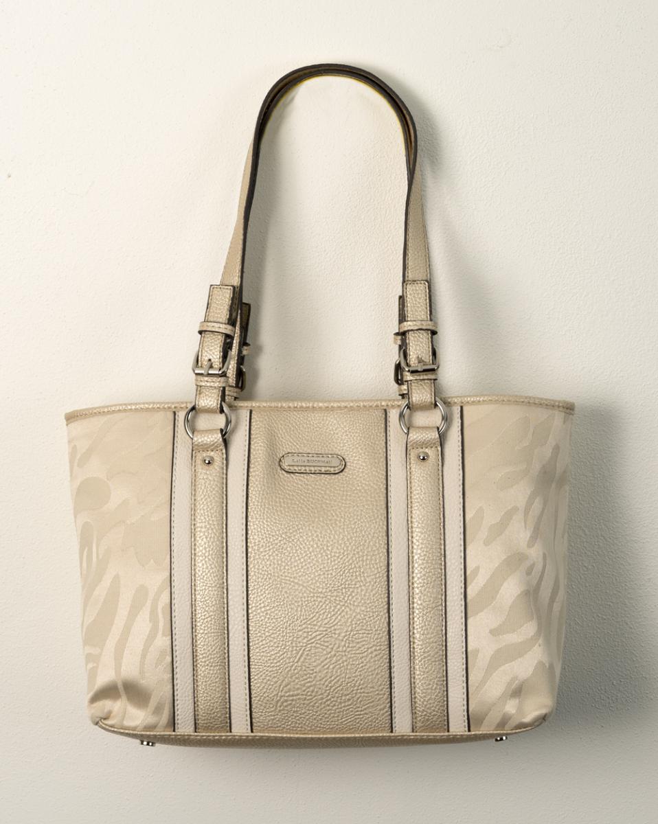 Dana Buchman Beige and Leather Shoulder Bag