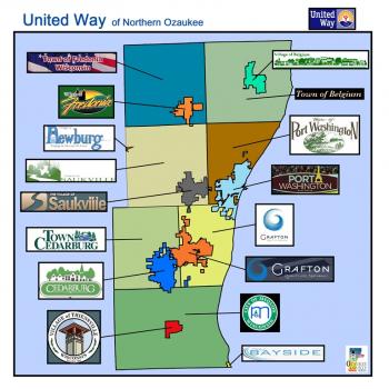 Map of Ozaukee County with cities and towns